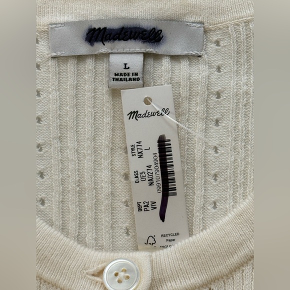 Madewell Cream Lilla Short Sleeve Cardigan Sweater L NWT - Picture 6 of 8